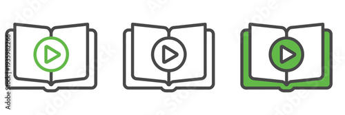 Audio book icon isolated on white background, play button and book symbol, online education, audio guide, digital learning, and knowledge listening concept vector