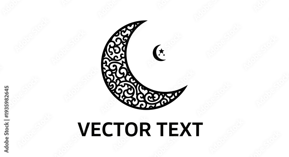 Fototapeta premium Islamic Crescent Moon with Star, Ornate Design, Vector Graphic