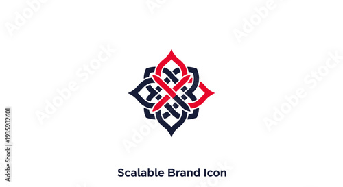 Abstract Geometric Logo Icon - Red and Navy Blue Ornamental Design