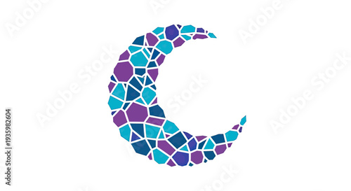 Mosaic Crescent Moon Symbol - Abstract Geometric Design