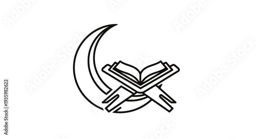 Islamic Crescent Moon and Open Book Icon