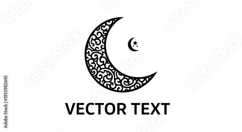 Islamic Crescent Moon with Star, Ornate Design, Vector Graphic