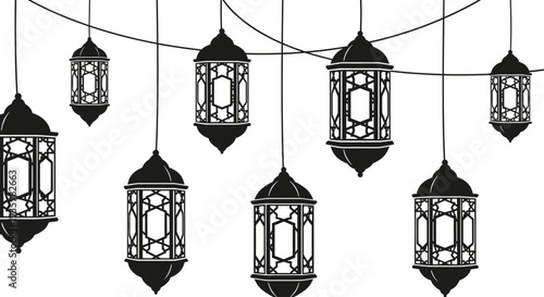 Decorative Islamic Lanterns Hanging on Strings - Ramadan and Eid Celebration