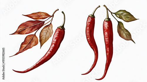 Red chili watercolor illustration on white