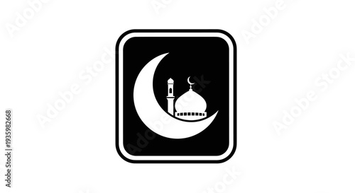 Islamic crescent moon and mosque icon, symbol of Islam and Ramadan