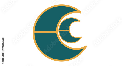 Abstract Crescent Moon Logo Design, Teal and Gold Geometric Symbol