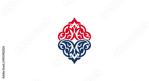 Intricate Red and Blue Floral Ornament on White Background