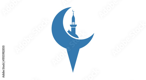 Islamic Crescent Moon and Minaret Icon Symbol