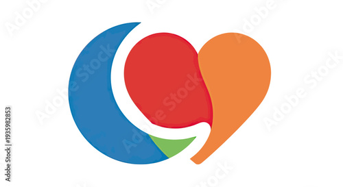 Abstract logo combining heart, speech bubble, and crescent moon shapes in vibrant colors