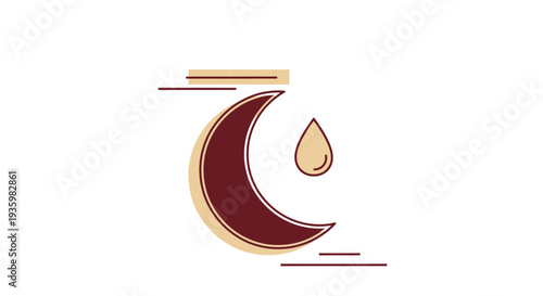 Crescent Moon and Water Drop Icon - Abstract Minimalist Design