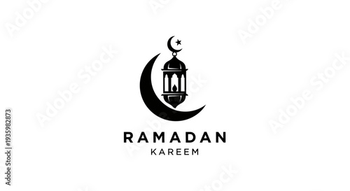 Ramadan Kareem Crescent Moon and Lantern Logo