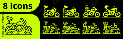 Motorcycle Security and Anti Theft Vector Icon Set