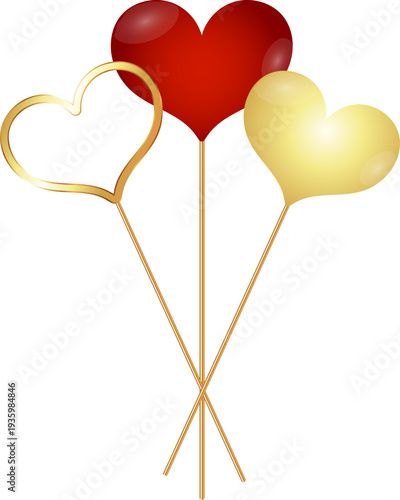 Red and gold heart on a stick, holiday design set