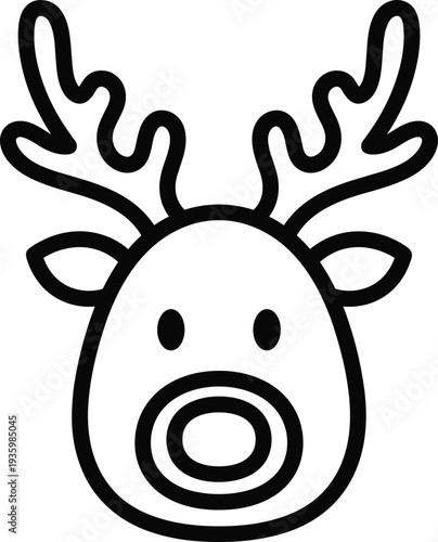 Reindeer face coloring page for kids and toddlers with antlers and cute expression