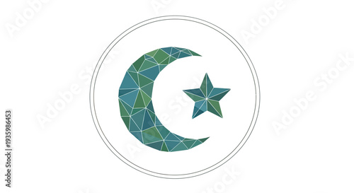 Geometric Crescent Moon and Star Icon