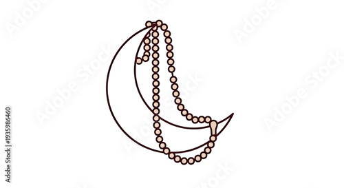 Islamic Crescent Moon with Prayer Beads - Ramadan and Eid Symbol