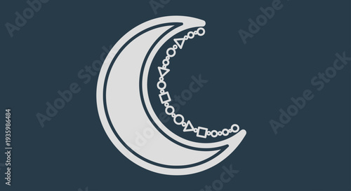 Abstract Crescent Moon with Geometric Shapes Chain
