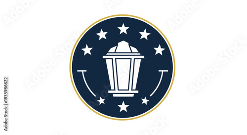 Vintage Lantern Emblem with Stars and Laurel Wreaths