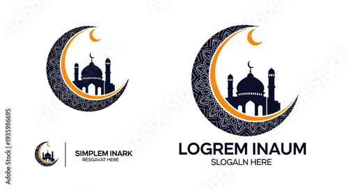 Islamic Crescent Moon and Mosque Logo Design