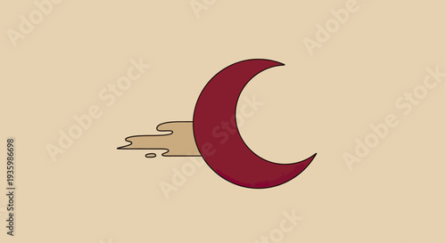 Stylized Crescent Moon with Abstract Cloud Shapes on Beige Background