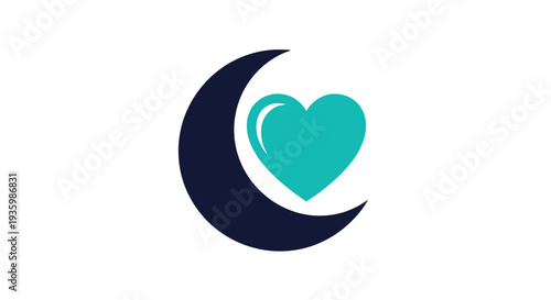 Crescent Moon Embracing Teal Heart Symbol