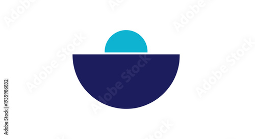Abstract geometric shapes, minimalist design, blue and cyan circle over dark blue semicircle