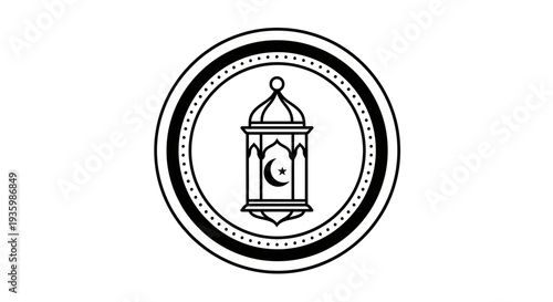 Islamic Lantern Icon with Crescent Moon and Star - Ramadan Kareem Symbol
