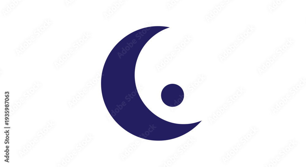 Naklejka premium Abstract dark blue crescent moon with a small circle, isolated on white background