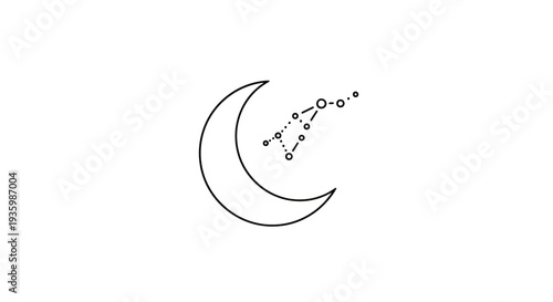 Crescent moon and constellation graphic icon, simple line art, vector