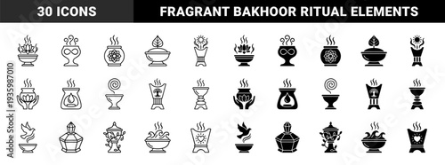 Traditional incense burner and bakhoor oud symbols featuring hybrid spiritual elements like lotus flower infinity signs tree of life and sacred geometry