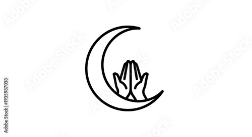 Islamic crescent moon with praying hands icon