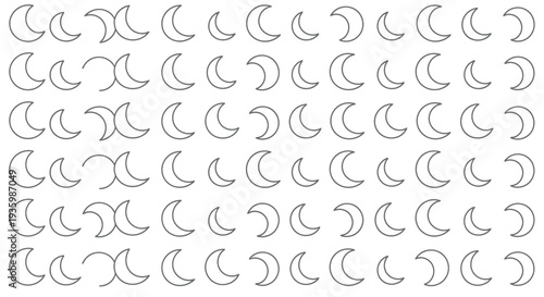 Crescent Moon Phases Pattern - Simple Outline Illustration