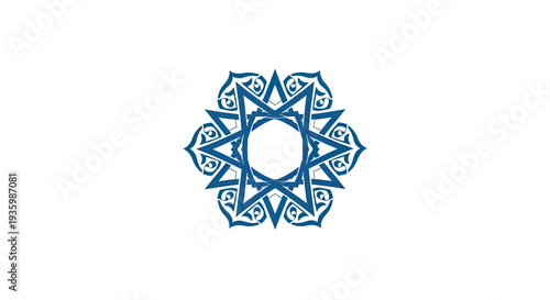 Blue Geometric Star Mandala Ornament on White Background