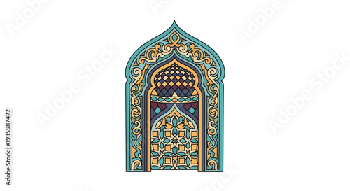 Ornate Islamic Archway with Geometric Patterns and Intricate Details