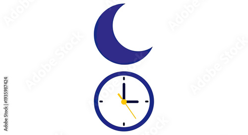 Nighttime clock and crescent moon icon