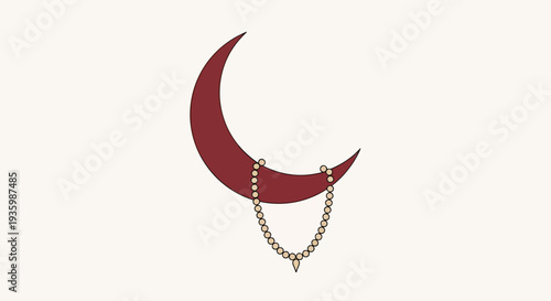 Islamic Crescent Moon with Prayer Beads, Ramadan, Eid, Faith, Spirituality
