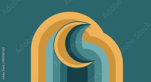 Abstract Retro Arch Rainbow Wave Teal and Orange