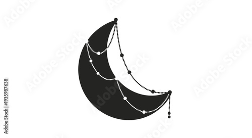Crescent moon with decorative garland, elegant celestial graphic, night sky symbol