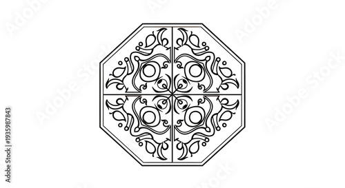 Octagonal Decorative Ornament with Intricate Floral Pattern