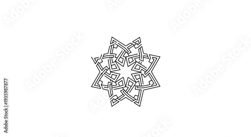 Geometric Star Pattern, Intricate Knot Design, Abstract Symmetry, Black and White