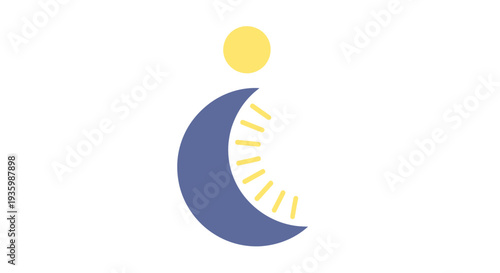 Stylized sun and crescent moon icon, representing night and day or duality concept