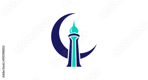 Islamic crescent moon and minaret logo design