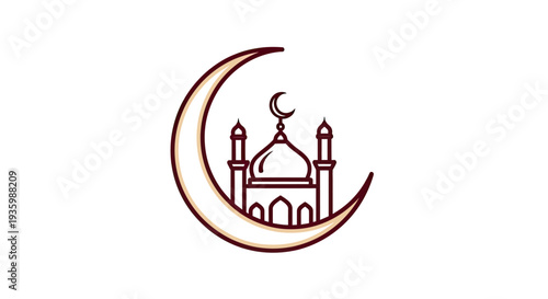 Islamic Crescent Moon with Mosque Silhouette