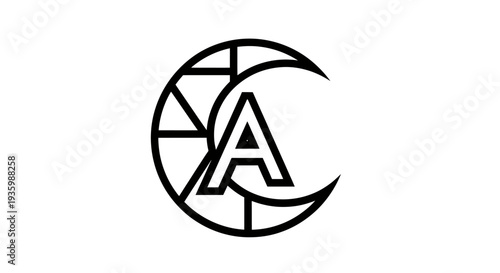 Abstract Geometric Moon Crescent with Letter A Logo Symbol