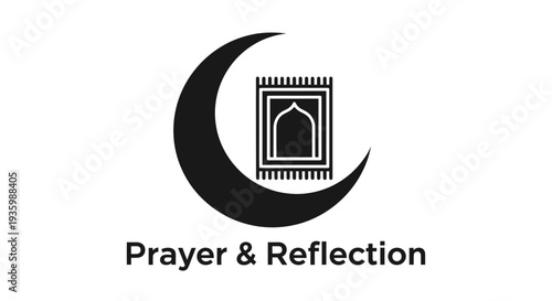 Islamic Crescent Moon and Prayer Mat Icon - Symbolizing Faith, Prayer, and Ramadan