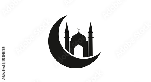 Crescent moon and mosque icon silhouette, Islamic symbol