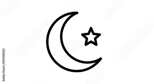Islamic Crescent Moon and Star Icon Symbol