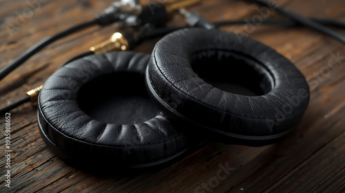 Wallpaper Mural Professional black headphones on wooden surface Torontodigital.ca