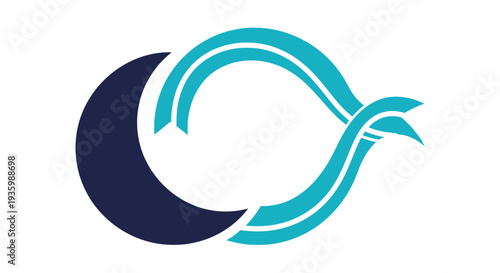Abstract Blue Crescent Moon and Swirls Logo