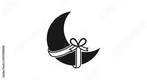 Crescent moon with ribbon and bow, graphic design, vector illustration